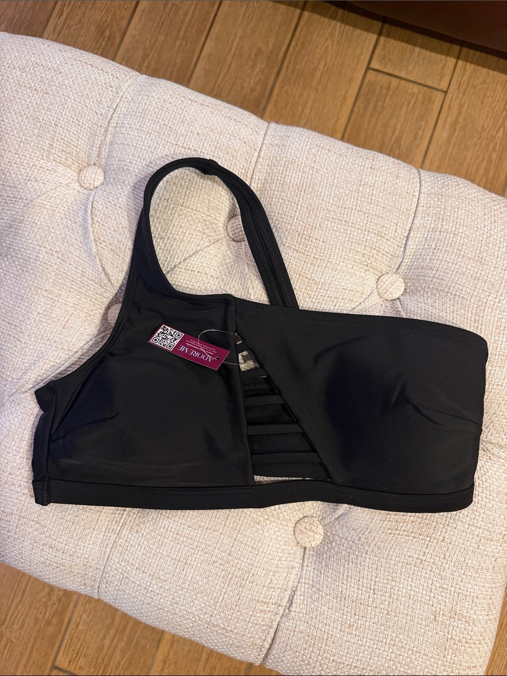 Adore Me Black One-Shoulder Strappy Ladder Swim Top Medium